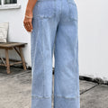 Beau Blue Drawstring Seam Detail Raw Hem Wide Leg Denim Pants - Damesmode Afbeelding 2 - Foto 2