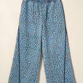 Blue Leopard Print Exposed Seam Detail Wide Leg Drawstring Jeans - Damesmode Afbeelding 3 - Foto 3