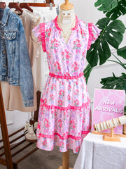 Purple Tiered Ruffles Sleeveless Summer Floral Dress - Miniatuur