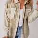 Pergament Houndstooth Cord Patchwork Flap Zakken Shacket