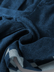 Sail Blue karierte Seitenpaneel Patchwork Kordelzug, lockere Jeanshosen - Miniatuur