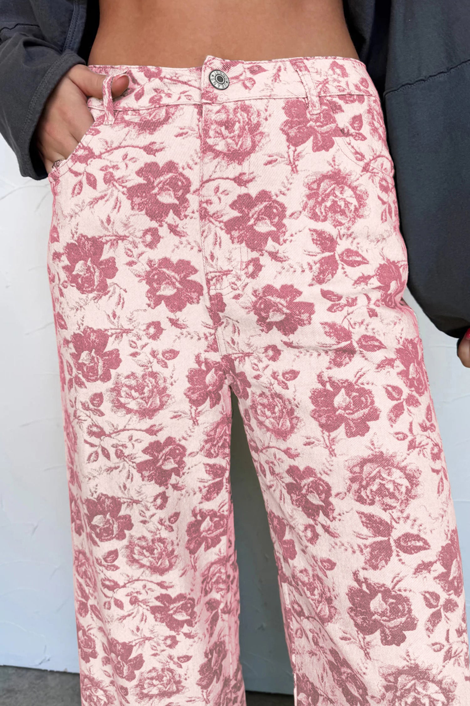 Pantaloni rosa vintage floreali in jeans shift