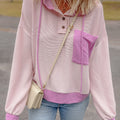 White Corded Colorblock Patch Pocket Drawstring Hooded Top - Foto 4