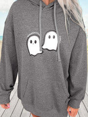 Felpa Ghost Stampata Halloween Grigio Scuro Spalancata Oversize - Miniatuur