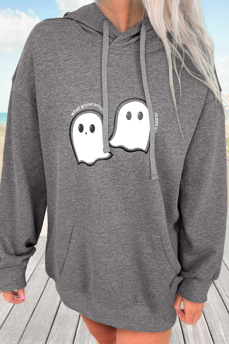 Felpa Ghost Stampata Halloween Grigio Scuro Spalancata Oversize - Damesmode
