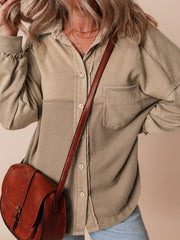 Goat Mineral Wash Textured Patchwork Loose Fit Shacket - Miniatuur