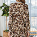Brown Leopard Print Striped Patchwork 3/4 Sleeve Loose Mini Dress - Damesmode Afbeelding 2 - Foto 2