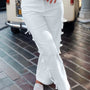 Nodo a fiocco bianco Dettaglio laterale Pantaloni dritti a gamba dritta Pantaloni larghi