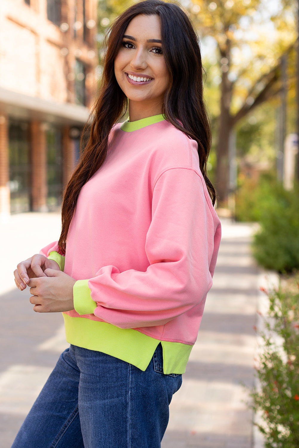 Blue Colorblock Bubble Sleeve Sweatshirt - Damesmode Afbeelding 6