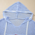 Beau Blue Hollow Out Crochet Knit American Flag Patched Sweater Hoodie - Damesmode Afbeelding 5 - Foto 5