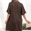 Brown Leopard Print Contrast Collar V-Neck Mini Dress - Damesmode Afbeelding 3 - Foto 3