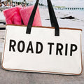 White Canvas Road Trip Tote Bag 50x15x30cm Summer Travel Carryall - Foto 5