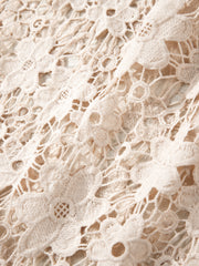 Beige Sheer Hollowed Floral Lace Hem Patchwork Loose Halter Summer Dress - Damesmode Afbeelding 8 - Miniatuur