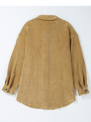 Chemise en velours côtelé beige français clair à boutons à boutons rapiécés - Miniatuur
