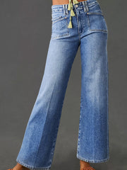 Jeans taille haute à jambes droites amples et larges bleu crépuscule - Miniatuur