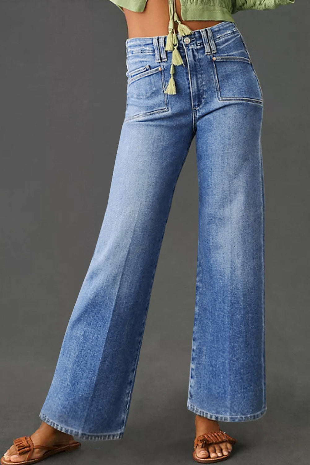 Jeans taille haute à jambes droites amples et larges bleu crépuscule