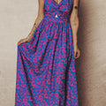 Blue Floral Print Twisted V Neck Tied Backless Maxi Dress - Damesmode Afbeelding 6 - Foto 6