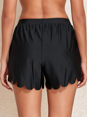 Black Scalloped Trim Beach Shorts - Damesmode Afbeelding 3 - Miniatuur