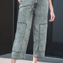 Gray Acid Wash Tie Waist Denim Pants