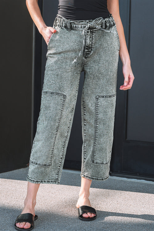 Pantalon en jean à cravate gris acid wash