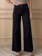 Jeans Mist Green à taille haute à 2 boutons et jambes larges - Miniatuur