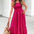 Red Plaid Square Neck Fit-and-flared Vacation Sundress - Foto 1