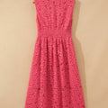 Coral Floral Lace Overlay Zip Up V Neck Smocked Waist Sleeveless Dress - Foto 3