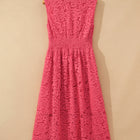 Coral Floral Lace Overlay Zip Up V Neck Smocked Waist Sleeveless Dress - Thumbnail