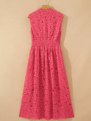 Robe sans manches en dentelle florale corail à fermeture éclair, encol en V et taille smock - Miniatuur