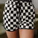 Zwart Checkerood met Trekkoord Elastic Waist Casual Shorts