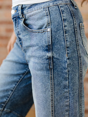 Dusk Blue Vintage Washed Seam Detail Shift Jeans - Miniatuur