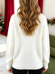 White Christmas Wreath Pattern Round Neck Casual Sweater - Miniatuur
