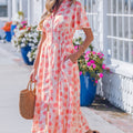 Pink Polka Dot Printed Ruffle Short Sleeve Zip Up Long Dress - Foto 3