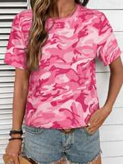 Grünes Tarnmuster-T-Shirt mit Crew-Neck - Miniatuur