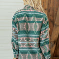 Shacket de manga larga con estampado geométrico verde con botones - Foto 2