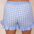 Himmelblaue Gingham-Print-Rüschen-Strips-Detail-Spitzen-Krawatten-Shorts - Thumbnail