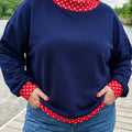 Schmutziger blauer Polka-Dot-Patchwork Rundhals-Pullover in Plus-Size-Größen - Foto 3