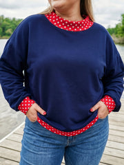 Dirty blue Polka Dot Patchwork Round Neck Plus Size Sweatshirt - Miniatuur