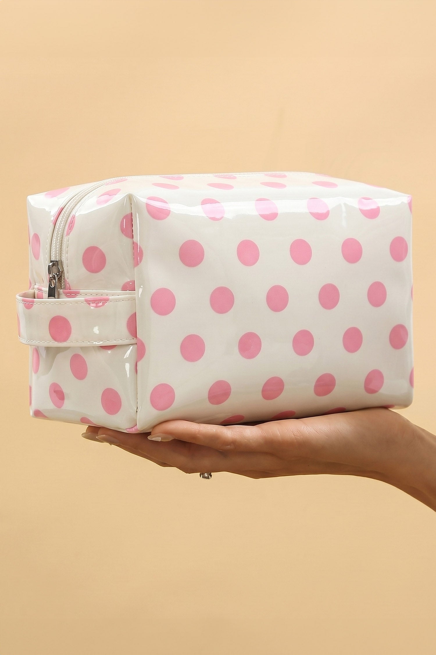 Hellrosa, langlebige PVC-Polka Dot Make-up-Tasche