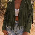 Veste verte à franges courtes en pseudo daim - Foto 5