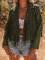Green Cropped Fringe Faux Suede Jacket - Miniatuur