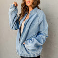 Myosotis Elastic Edge Collared Zip Up Denim Jacket With Pocket - Foto 3