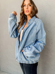 Myosotis-Gummijacke mit Kragenkragen und Reißverschluss-Jeansjacke mit Tasche - Miniatuur