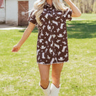 Braune Cowgirl-Hüte, Stiefel, Kaktus-Print, roher Knopf-Hemd, kurzes Jeanskleid – Damesmode Afbeelding 6 - Thumbnail