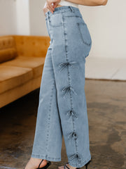 Nodo a fiocco bianco Dettaglio laterale Pantaloni dritti a gamba dritta Pantaloni larghi - Miniatuur