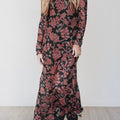 Black Retro Floral Print Long Sleeve Casual Mesh Dress - Damesmode Afbeelding 3 - Foto 3