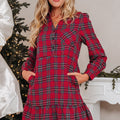 Chemise à carreaux rouge, col demi-bouton, ourlet à volants, mini-robe à manches longues - Foto 4