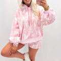 Rosa abstrakt Print locker Hoodie Slim Shorts 2 Stéck Set - Foto 6