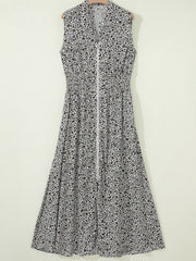 Beige Leoparden-Reißverschluss-Vorderseite, V-Ausschnitt, eingeschnittener Taille, ärmelloses Maxikleid – Damenmode Bild 5 - Miniatuur