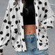 Wit Double Flap Zakken Heart Print Collar Zip Jasje
